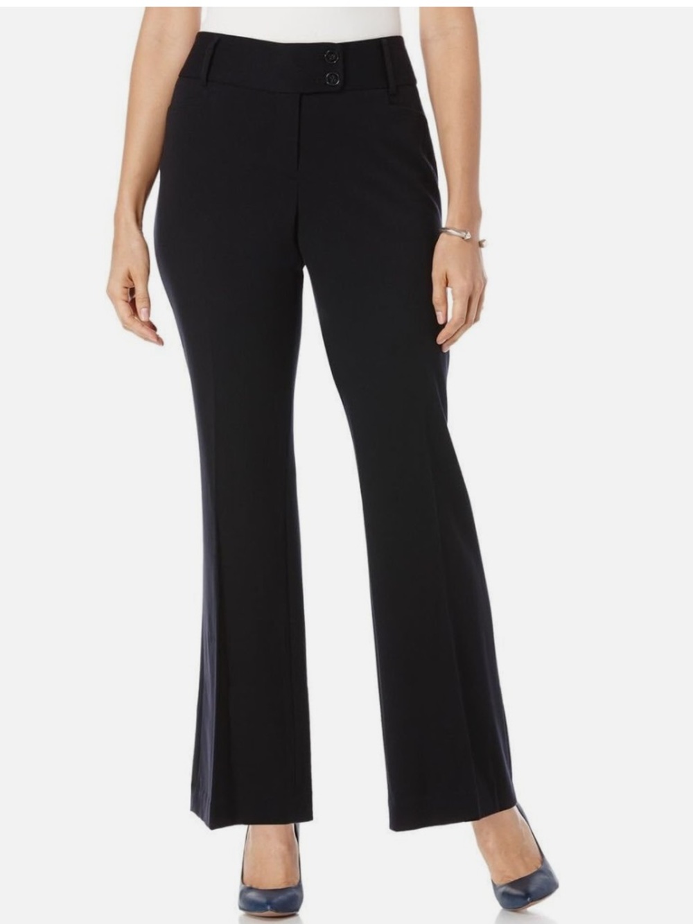 Rafaella Black Curvy Fit Dress Pants with Button Detail